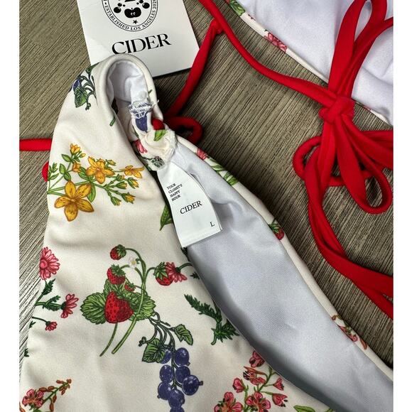 Cider Halter Floral Bowknot Drawstring Bracelet Cheeky Bikini 2 piece size L NWT - Picture 5 of 6